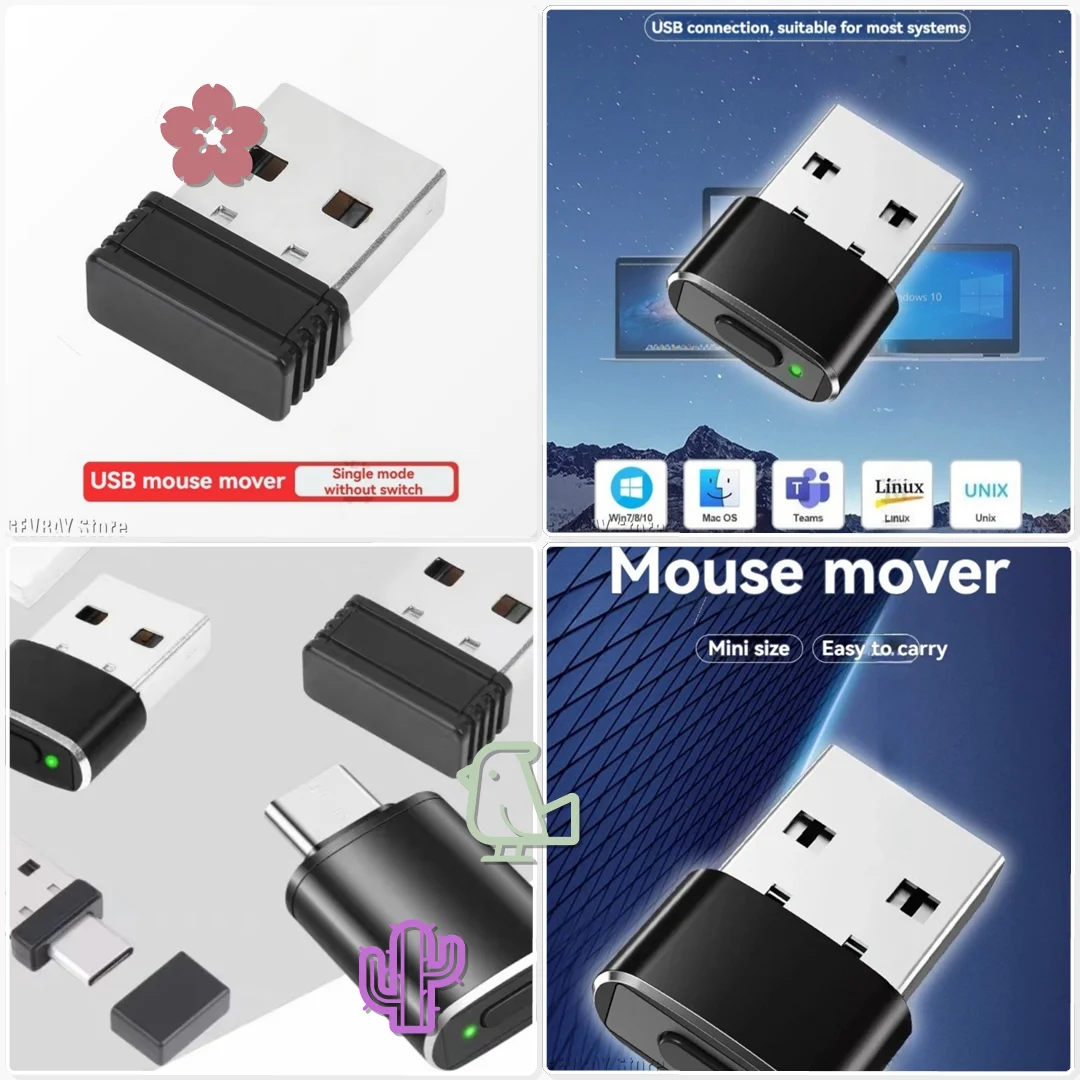 Mini Undetectable Mouse Jiggler USB Mover ON OFF Plug and Play Computer PC Awake Simulator Lab Data Collection Stay Active