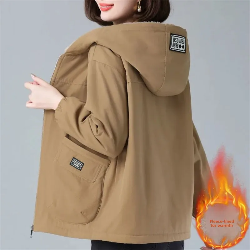 

Женское пальто Thiened Fce Winter Jaet, корейский теплый топ с капюшоном для мам, модный дизайн на молнии для поездок на работу