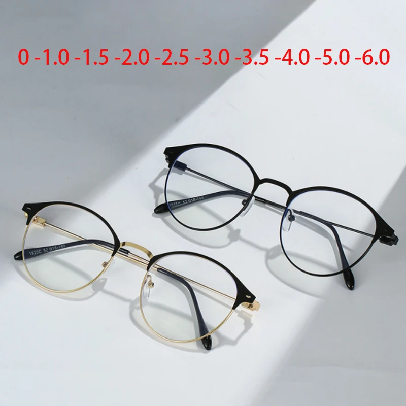 

0 -0.5 -1.0 To -6.0 Metal Women Men Round Myopia Glasses Finished Vintage Student Prescription Glasses For The Nearsighted