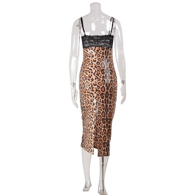 2025 أزياء من الدانتل الربط صديرية دائرية الحمالة ليوبارد طباعة مطرزة مأدبة فستان مزاجه #4