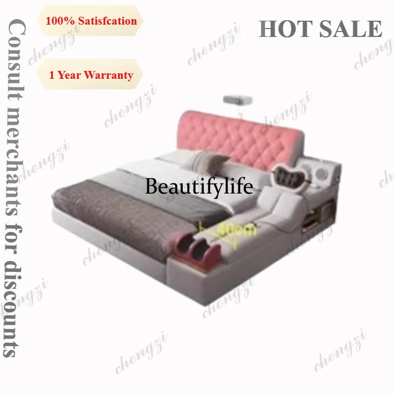 A68 Electronic Up Lift Bed Night Lamp Multifonction Queen Size Foldable Bed Couch Storage Space Camas De Casal Bedroom Furniture