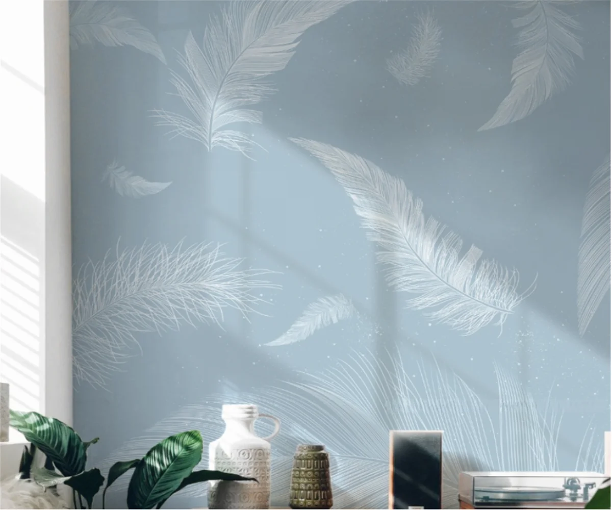 Creative blue white feather photo wallpaper Nordic living room background wallpaper Simple modern custom mural papel de parede