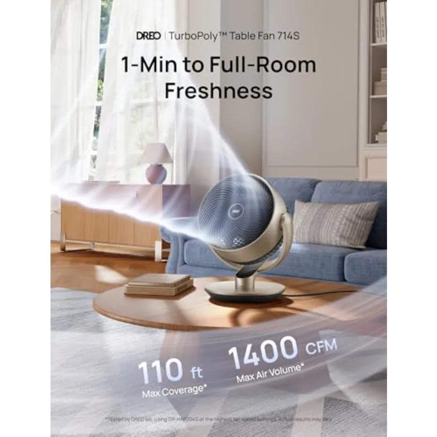 Bedroom use, gold DC fan, 16'' height, 25dB quiet, smart WiFi/voice/Alexa/Google control, 120+120 oscillation, 6 modes, 9 speed