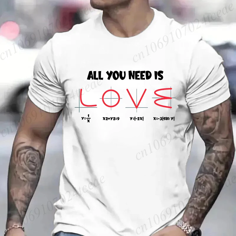 Retro Men\'s T-Shirt All You Need Is Love Math Equation Short Sleeve T-Shirt Summer Casual Tees Top Loose Oversize T-Shirt Men