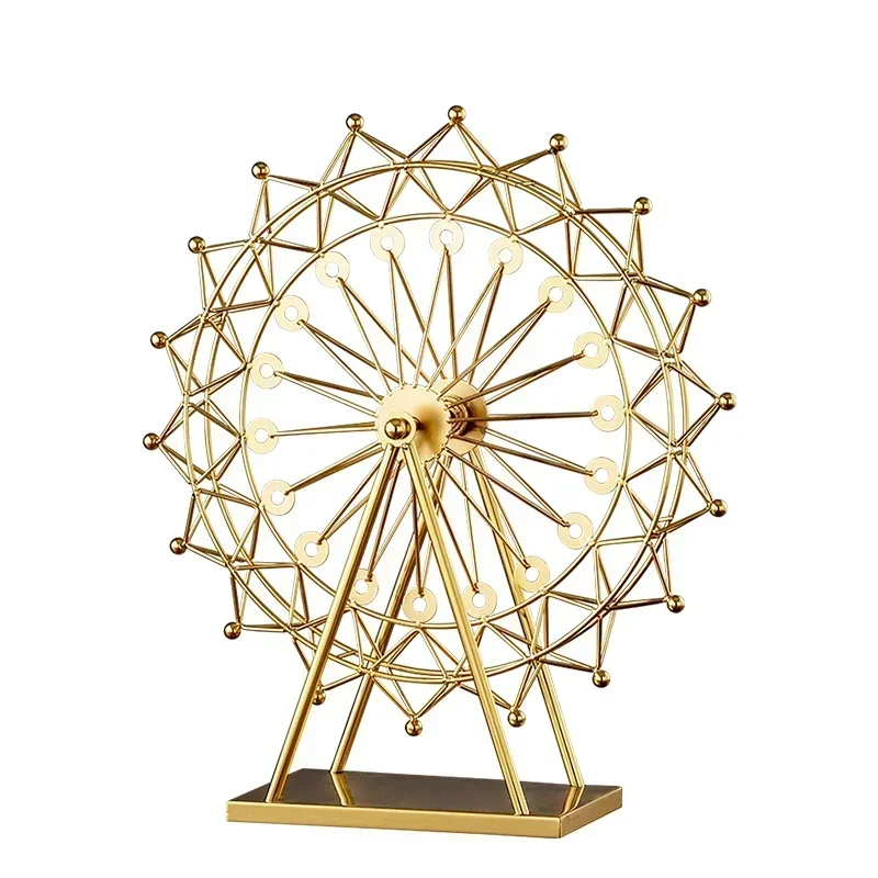 Golden Ferris Wheel Ornament Nordic Light Luxury Rotating Metal Decor, Elegant Living Room Accessory, Unique Design, Home Decor