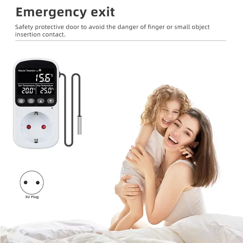 ABBO-Digital Temperature Controller With Timer Sensor Probe 16A Socket Outlet Thermostat Cooling Heating Switch Backlight EU