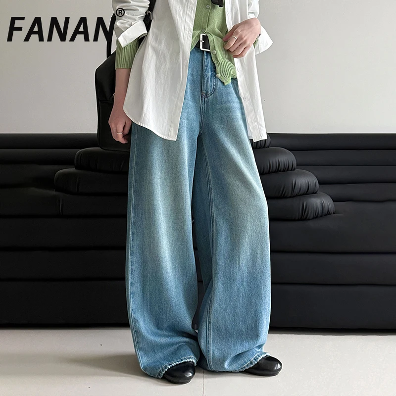 

Джинсы FANAN Fashion с эффектом потертости для женщин, с высокой талией, прямые, широкие штанины, в корейском стиле, весна 2026, новинка