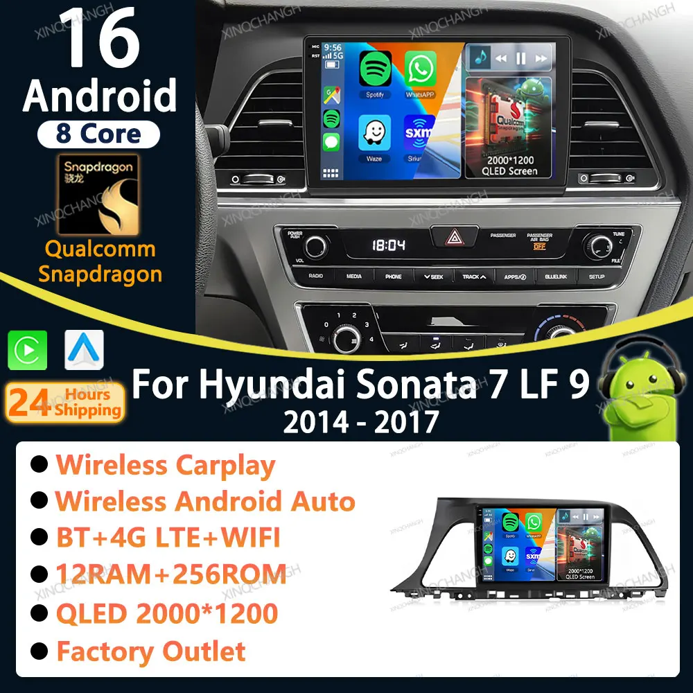 Android 16 Car Radio Carplay Auto For Hyundai Sonata 7 LF 9 2014 - 2017 Casing Frame 2DIN QLED Audio Video Accessories 4G WIFI