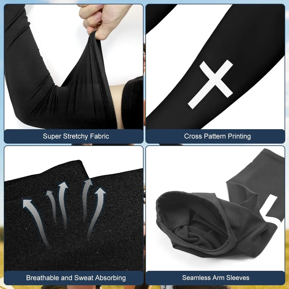 1Pair UV Cooling Arm Sleeves Sun Protection Men Women Arm Sleeves Christian for Sports Cycling Working Football Baseball Volleyb