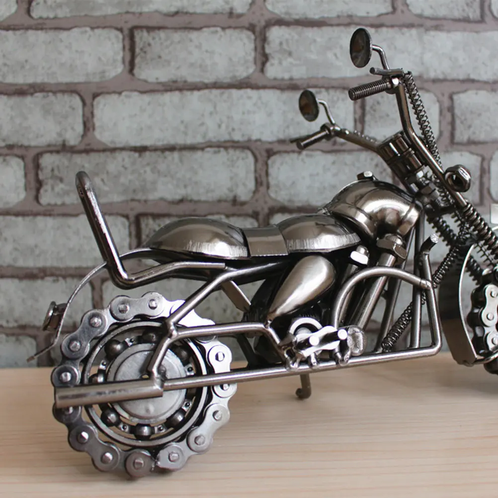 

Large Iron Motorcycle Silver Grey Vintage Handicraft Retro Decoration Ideal for Home Bar Desk Photo Props Metal Motorbike