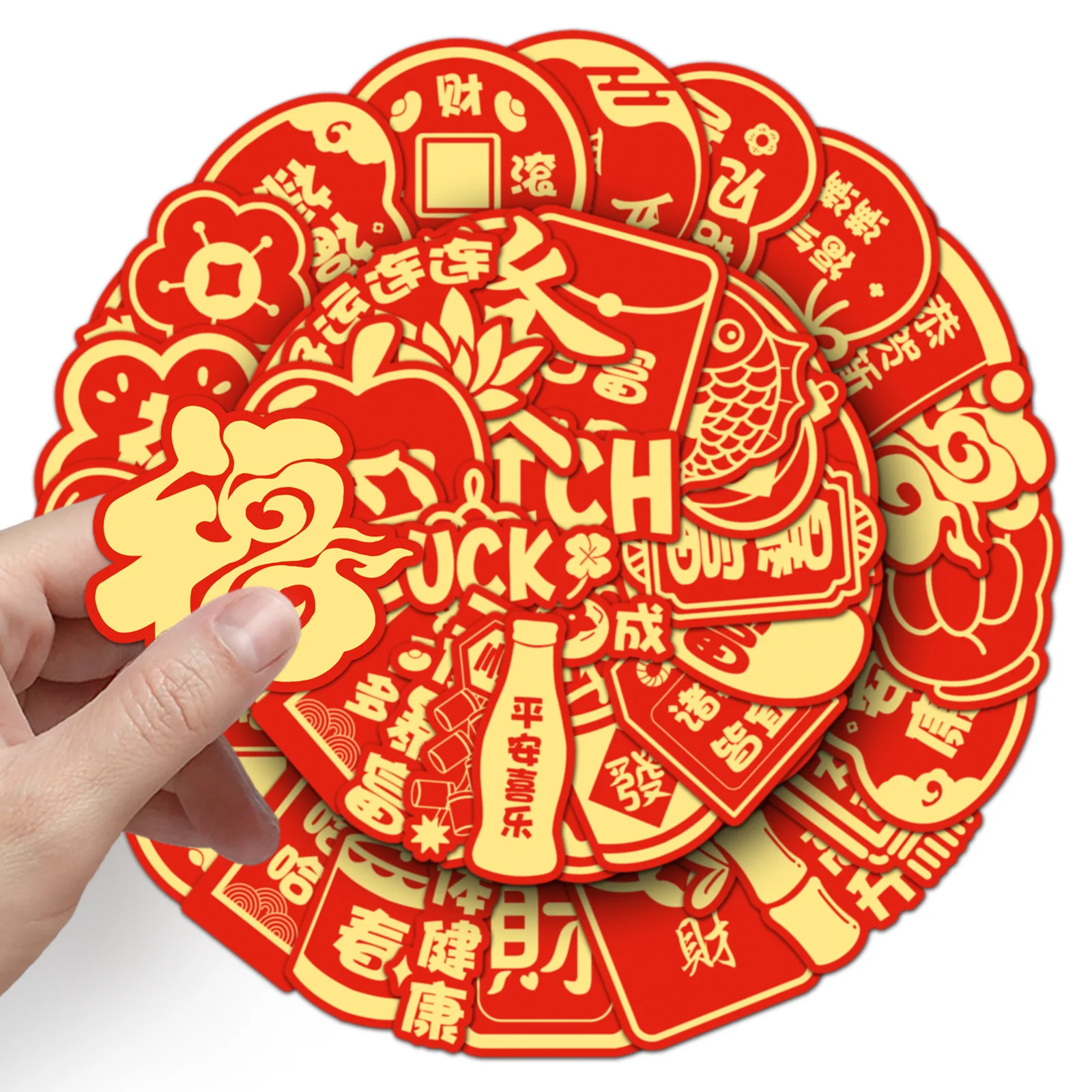 50 pçs palavras auspiciosas graffiti adesivos pintados à mão ano novo estilo chinês dos desenhos animados decalque notebook telefone guitarra skate