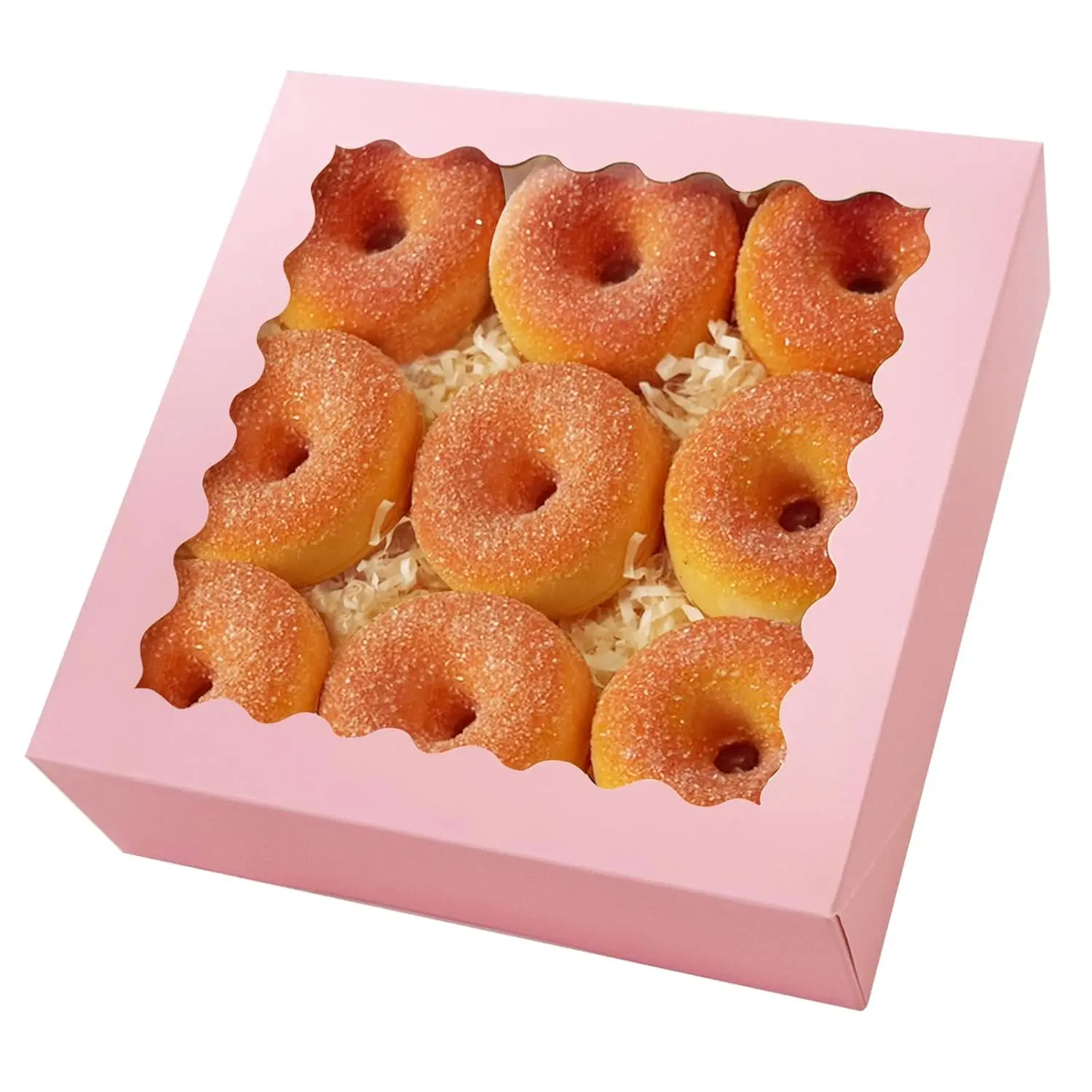 

Pink Pastry Box with Window 8x8x2.5 Inch for Donut Pie Cookies - 12pcs Auto Pop Up Bakery Boxes
