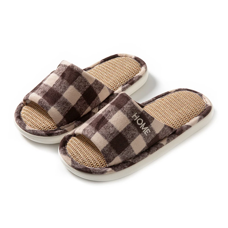 Linen Women's Slippers Home Spring Summer Plaid Designer Woman Shoes Open-Toe Casual New Indoor Slides Unisex Soft Sole Non-Slip image 6