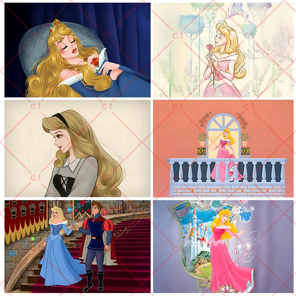 

Disney Happy Sleeping Beauty Birthday Party Princess Aurora Backdrop Decoration Kids Girls Baby Shower Photography Background