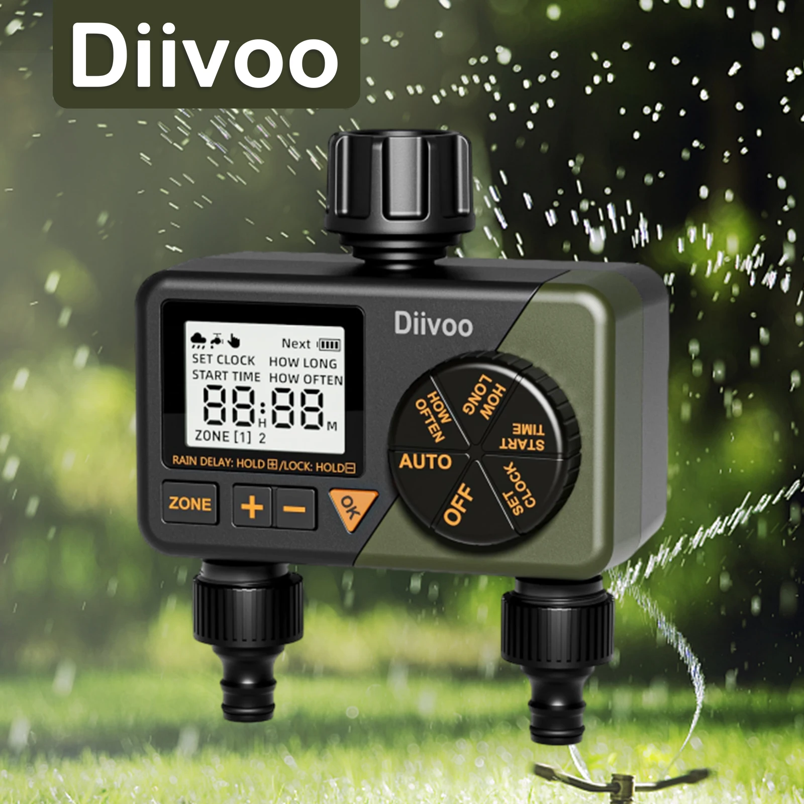 Diiivoo Watering Timer Garden Irrigation Waterproof Controller Automatic Garden Watering System Irrigation Timer 2 Outlet