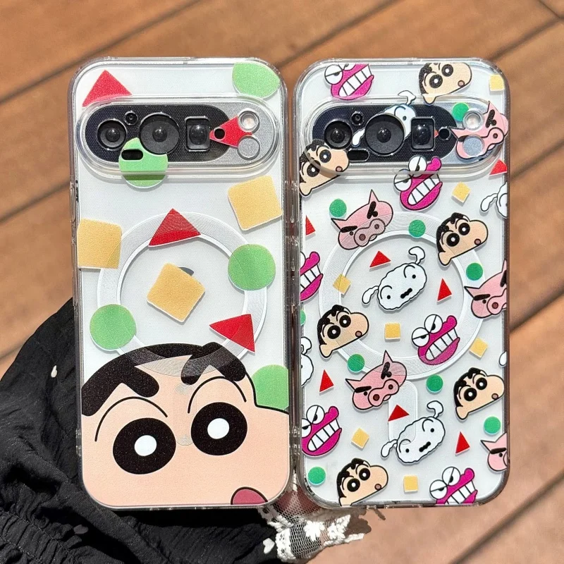 Crayon shin-chan capa de telefone para google pixel 9 10 pro xl 10proxl 9pro shinchenohara shiro titular magsafe capa magnética casos