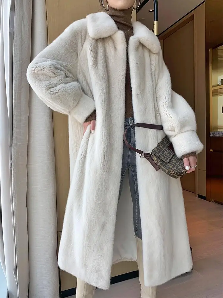 Extended mink coat for young women, loose imitation velvet mink fur coat, 2022