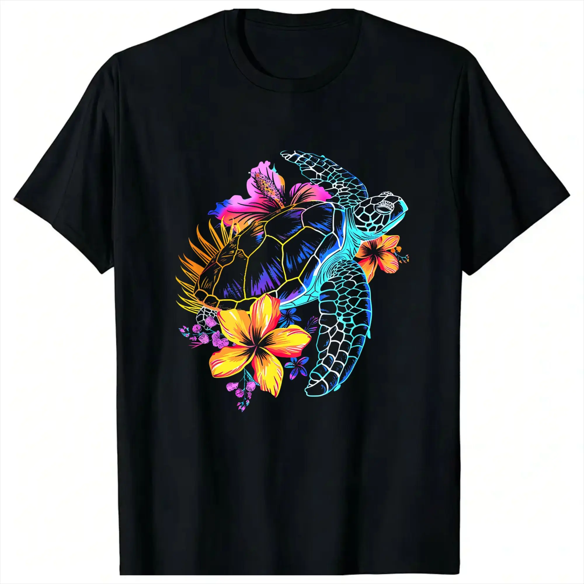 Sea Turtle Hawaiian Flowers Hawaii Scuba Diving Diver T Shirts for Men 100% Cotton T-Shirts O Neck  Tee Shirt Short Sleeve Tops