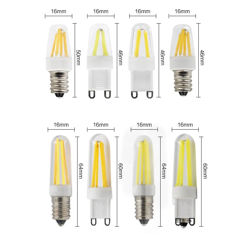 10pcs G9 E14 LED Lamp 2W 4W Dimmable COB Tungsten Wire Ceramic PC Cover Pendant Chandelier  Crystal lamp bulb 220V