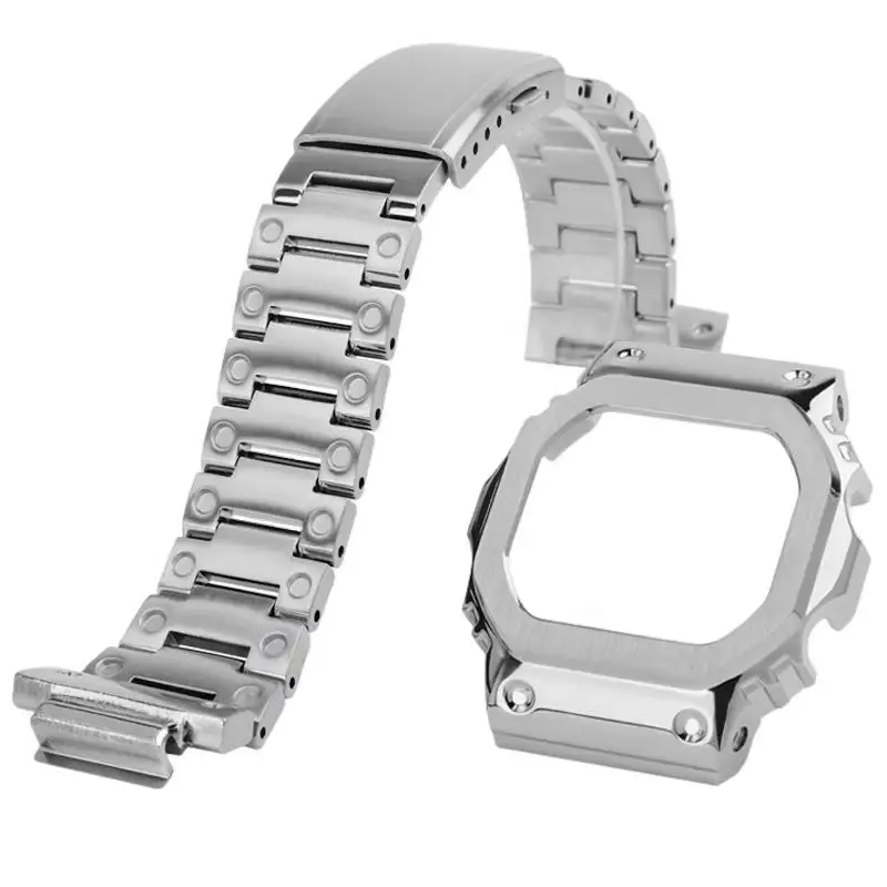 DW-5600 تعديل ساعة حزام ساعة اليد ل كاسيو 3229 G-SHOCK GW-M5610 GM5600 الحافة المعدنية الفولاذ المقاوم للصدأ حزام الساعات الأسود