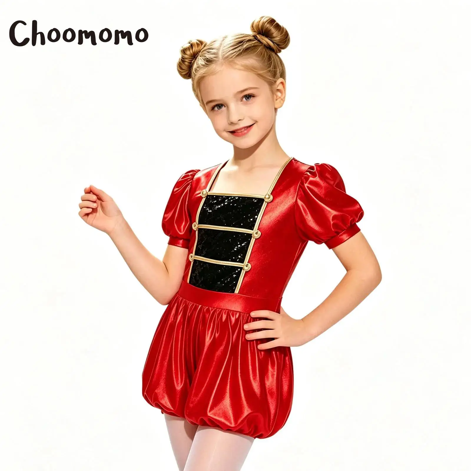 Traje de Circo para Niñas, Mono de Maestro de Ceremonias, Mangas Cortas Abullonadas, Cierre Trasero, Lentejuelas, Disfraz de Domador de Leones para Halloween