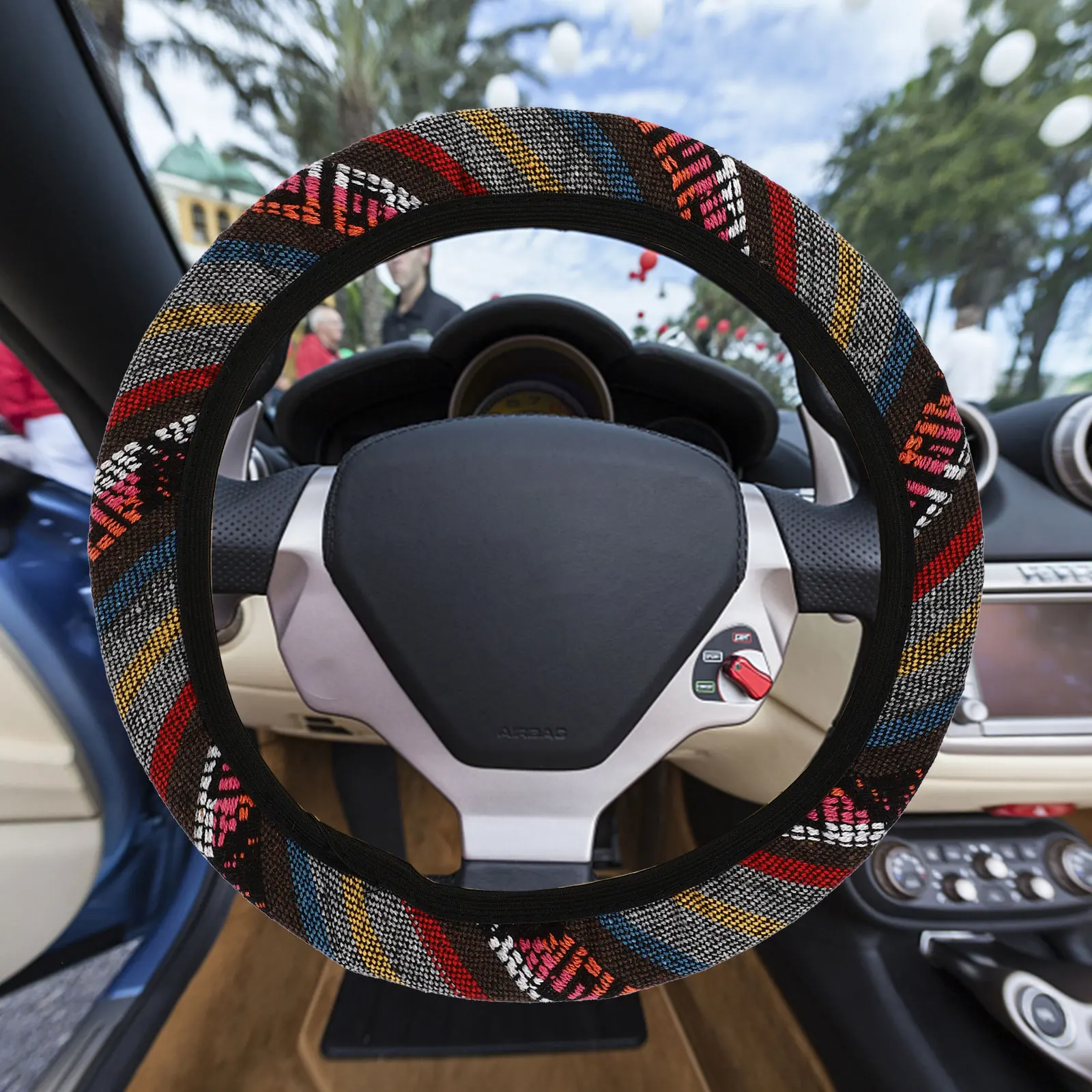 

Universal Steering Wheel Cover For Durable Auto Steering Wheel Protector Ethnic Style Car Accessory Decor Inside Car Supplies