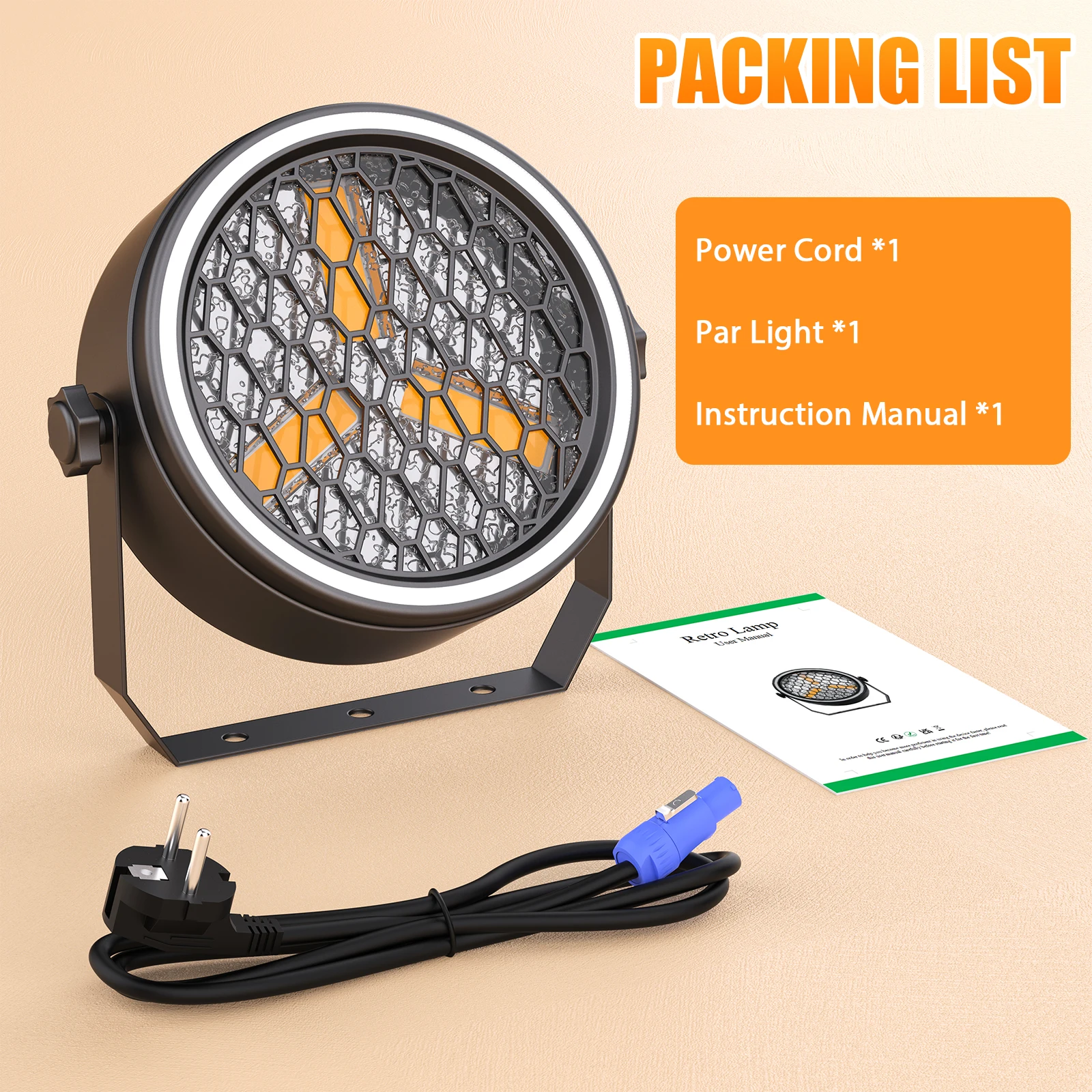 4Pcs 3X30W Golden COB Par Light with RGB LED Light Strip DMX512 Sound-activated 8/10 Control for Church Wedding Birthday Party