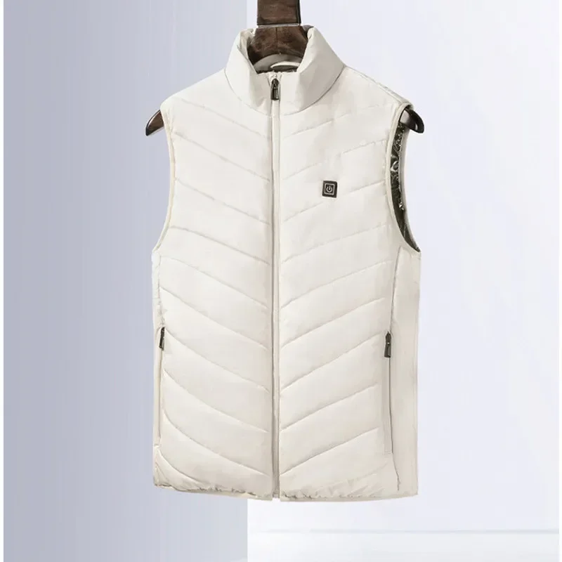 White Color Electric Heated Vest Men Women Winter Sleevless USB Heating Jacket Stand Collar Heating Thermal Waistcoat