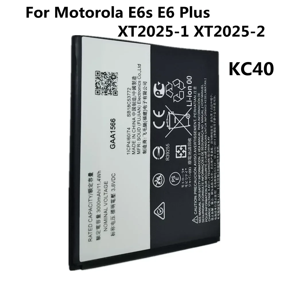 모토로라 모토 E6 플러스 E6s 용 휴대폰 배터리, XT2025-1 XT2025-2, 고용량 교체 배터리 재고, 3000mAh, KC40