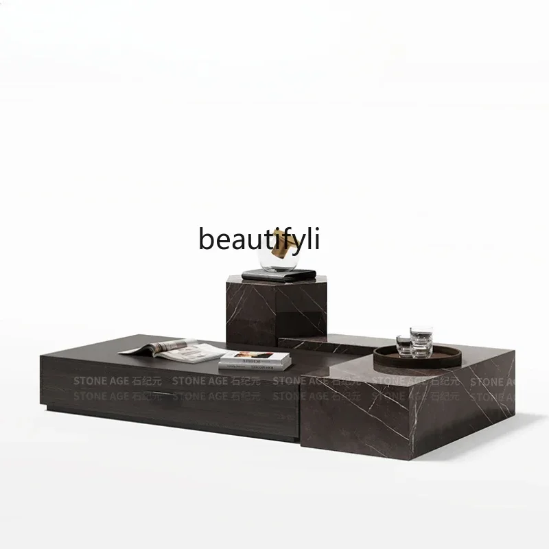 N  Natural Marble Size Coffee Table Combined Tea Table Light Luxury Modern Simple Living Room Small Apartment round Silent Style