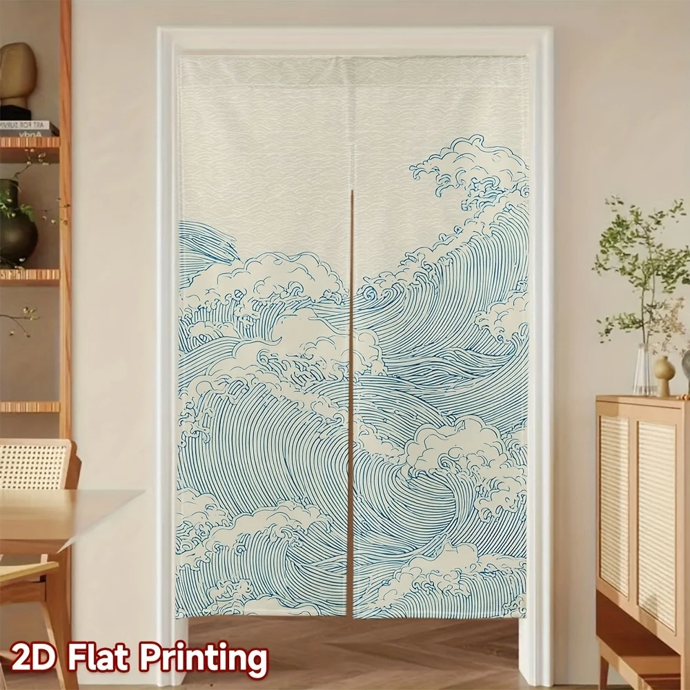 VIKAMA Japanese Ukiyo-e “The Great Wave off Kanagawa” Half-Door Curtain, Dust-Proof and Privacy-Enhancing Home Decor Curtain