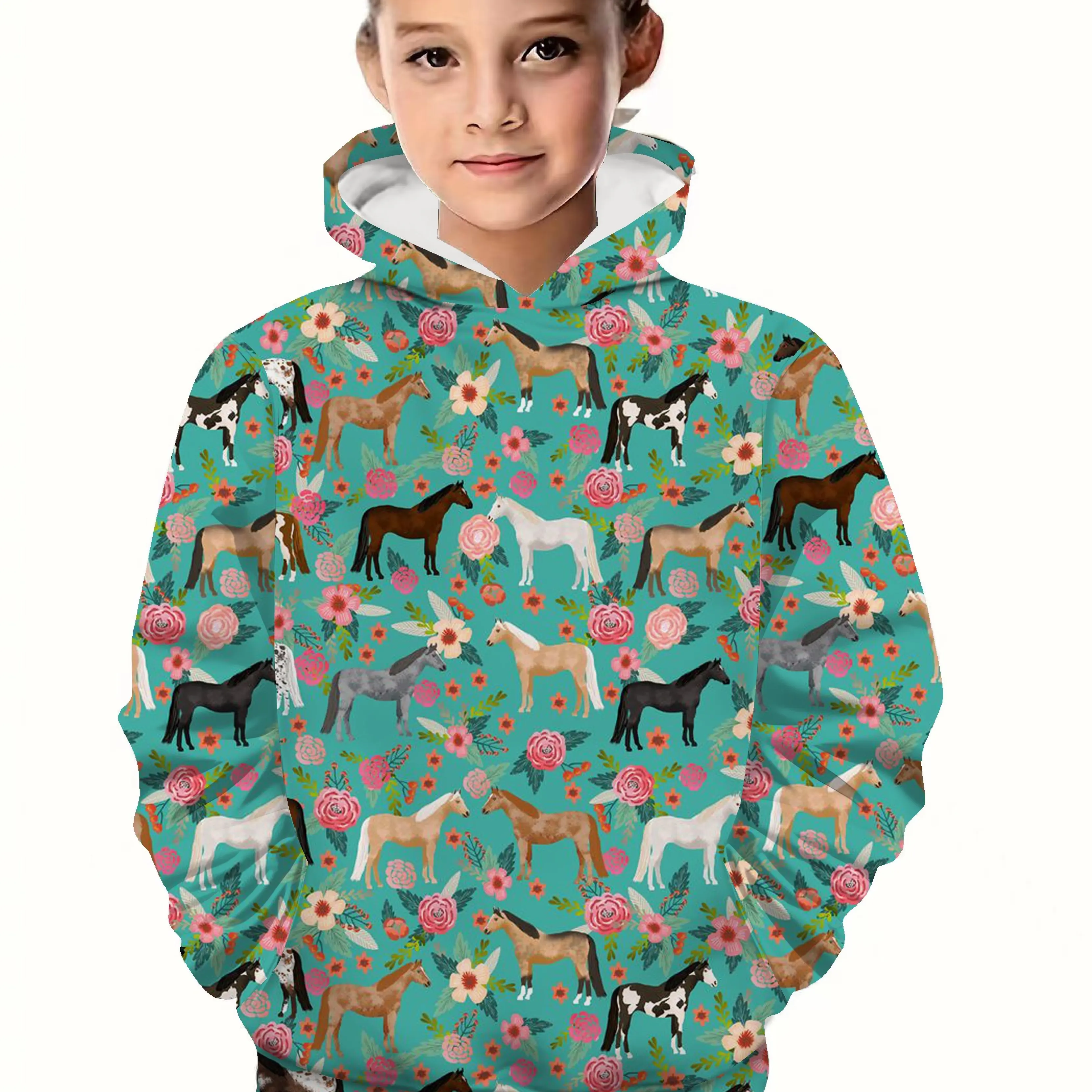 Kids Clothes Girl Hoodies Long Sleeve 3D Horse Animal Print Kids Spring Fall Clothes Casual Stylish Pullover Boys Clothing Tops