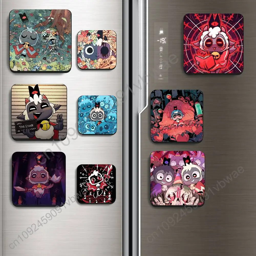 game Cult of the COTL Lamb Black Square Plastic Fridge Magnet, for Magnetic Sticker No Trace Left, Durable, Smooth and Textured