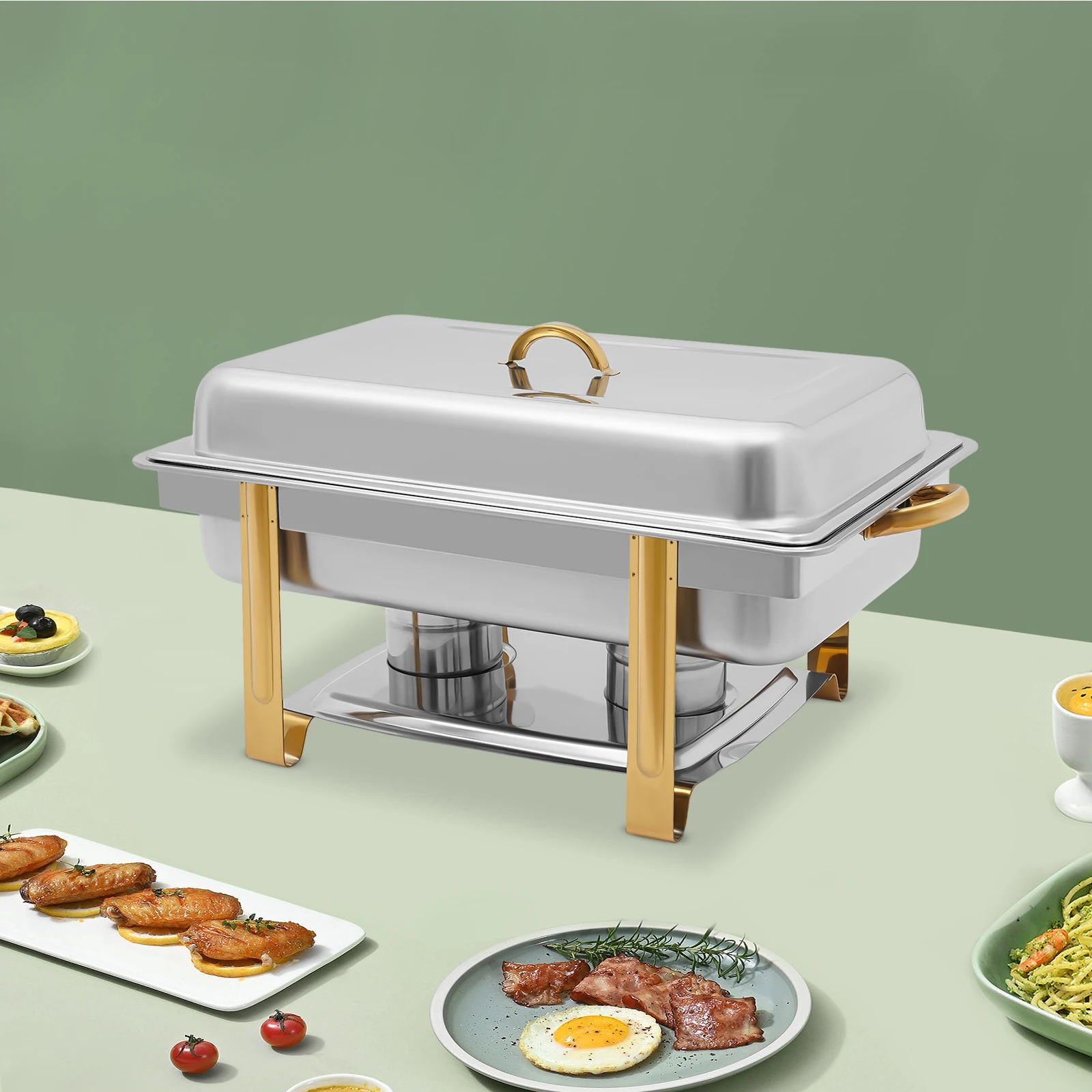 

Stainless Steel Chafing Dish 2.38 Gallon, Adjustable Heat with Insulated Lid andFrame for Long-Lasting Warm Food at Gatherings