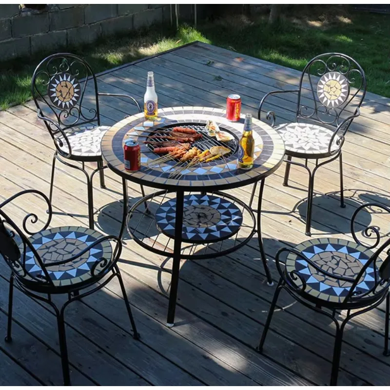 

Стол для барбекю на открытом воздухе, домашний стол для барбекю, вилла, уличный двор, стол и набор стульев