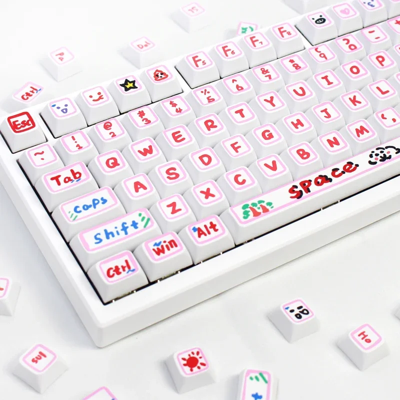 Set Keycap Lucu Grafiti Cetak Tangan untuk Keycap Keyboard Mekanis Keyboard Kustom Gaming 60% 65% 75% 95% 100% 80%