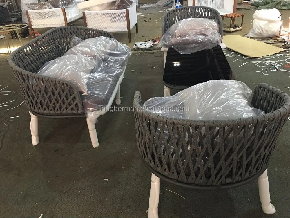 مجموعة حديقة أوروبية كلاسيكية فاخرة، أريكة خارجية أنيقة على شكل حبل، مجموعة أنيقة من أثاث الحدائق للفنادق #6