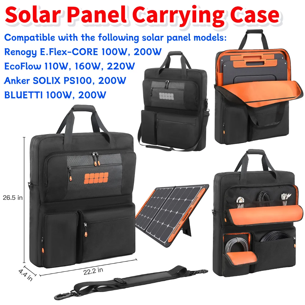 

Чехол для переноски солнечной панели, сумки для хранения солнечной панели с несколькими карманами, портативная защитная сумка на плечо для Jackery SolarSaga 100 Вт 200 Вт