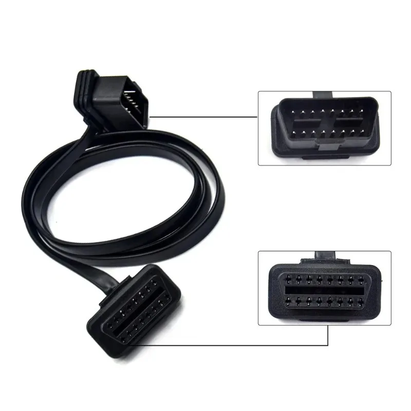 30CM Flat+Thin As Noodle 16 Pin Socket OBD OBDII OBD2 16Pin Male To Female Car Scanner Extension Cable Connector