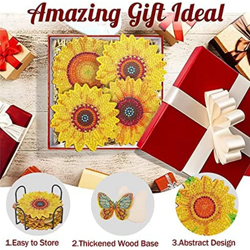 

Sunflower Diamond Painting Coaster Kit With Bracket Suitable For Beginners, Adults, And Art And Crafts Supplies Kit