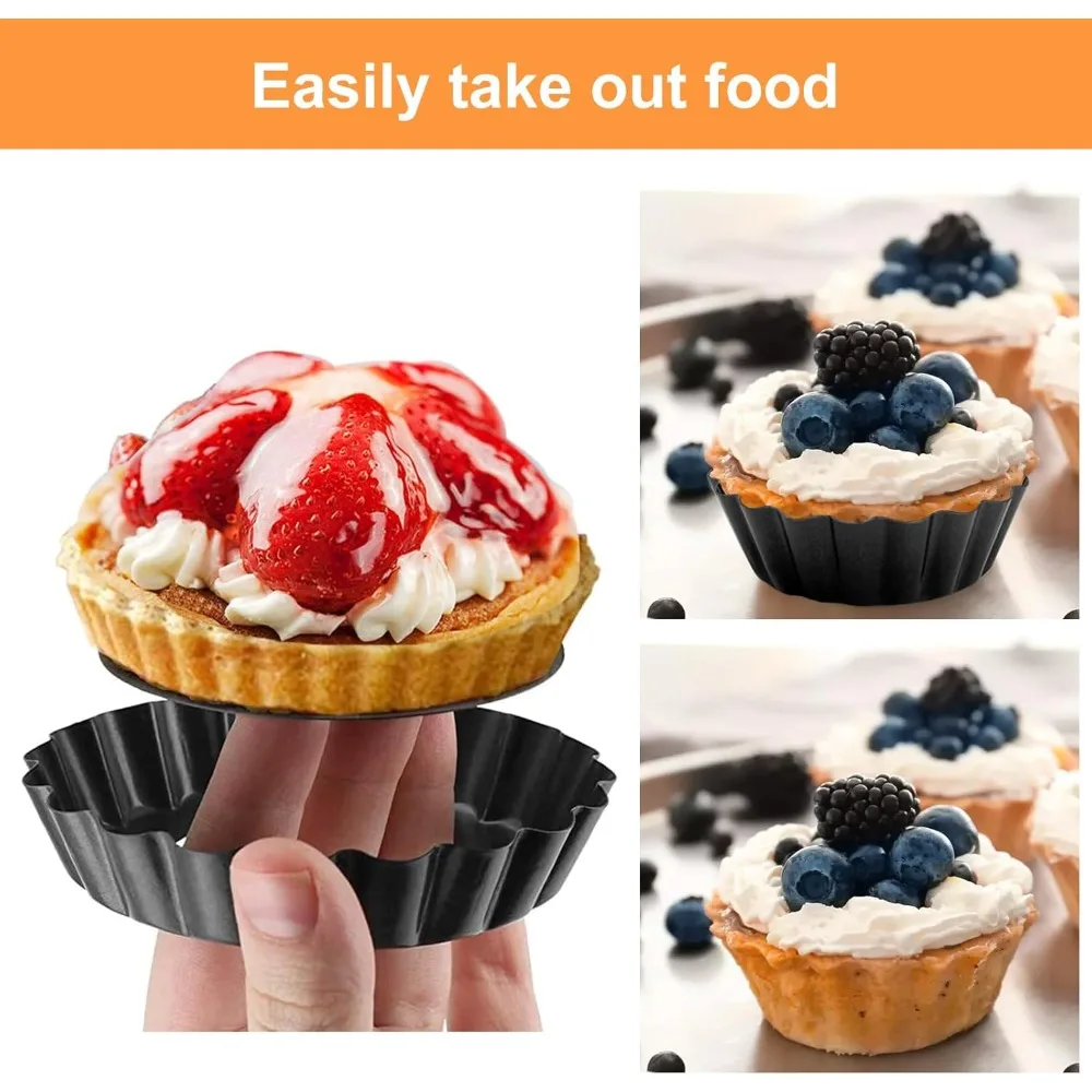 6PCS 4 Inch Cake Pans Baking Mold Non Stick Removable Bottom Reusable Carbon Steel for Quiches Pies Tart Cakes Dessert Baking