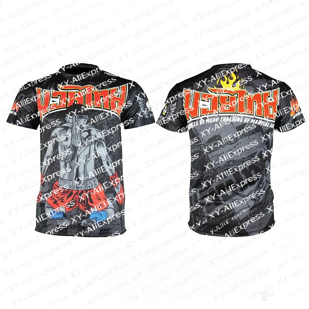 Muay Thai Sport Poster Jersey. Dark Textured Sport Base, Classic Fighter Portrait Art Fiery Thai Lettering, Tough Sport Texture