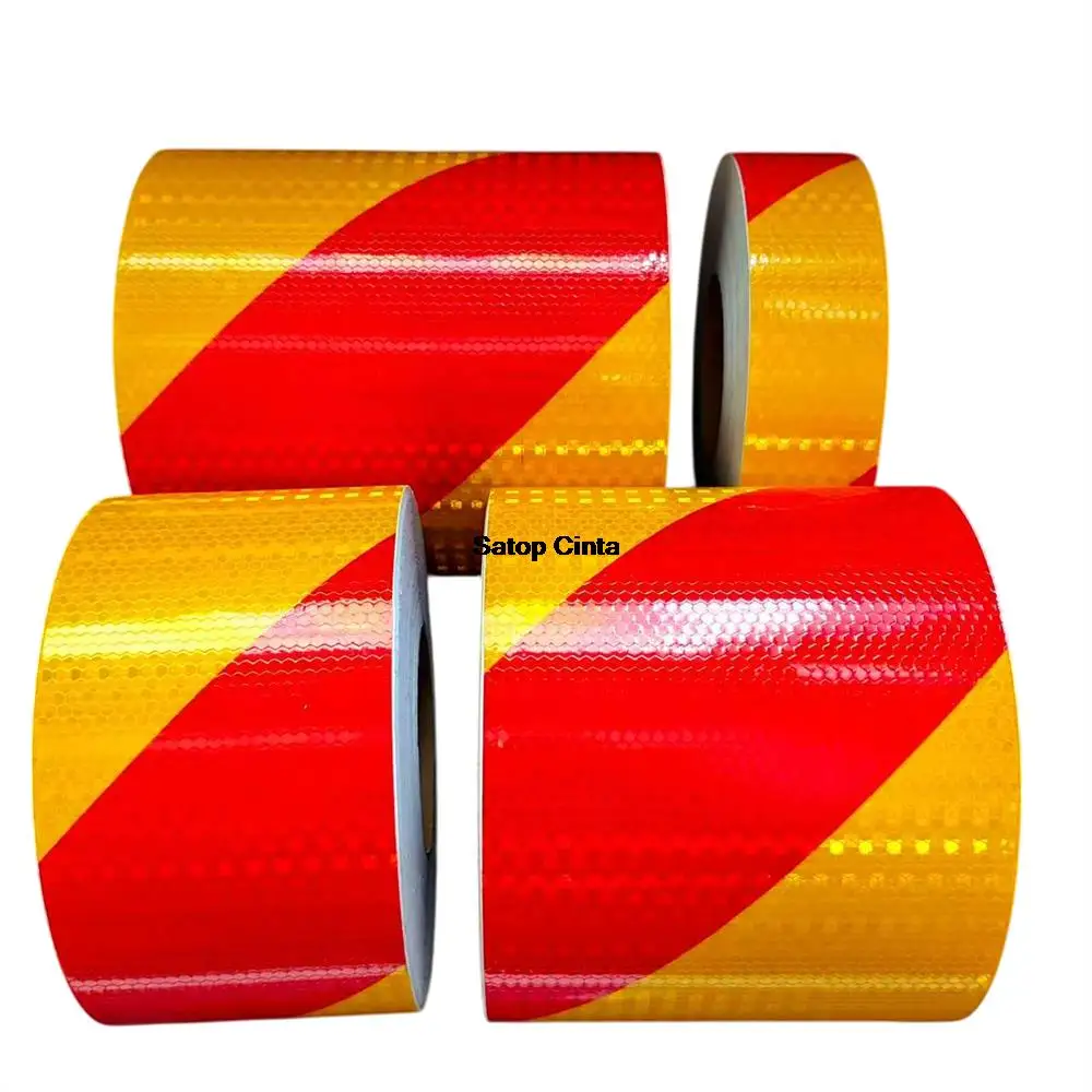 5M Twill Red-Yellow Reflective Warning Tape Waterproof Diagonal Stripe Safety Decals Adhesive Hazard Marking Tape For Car Garage