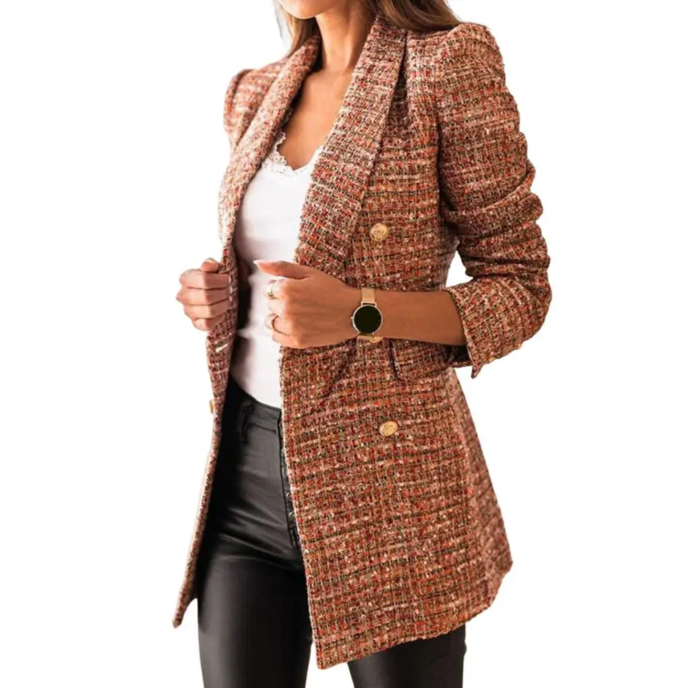 Blazer estampado xadrez de manga comprida feminino, casual, na moda, outono