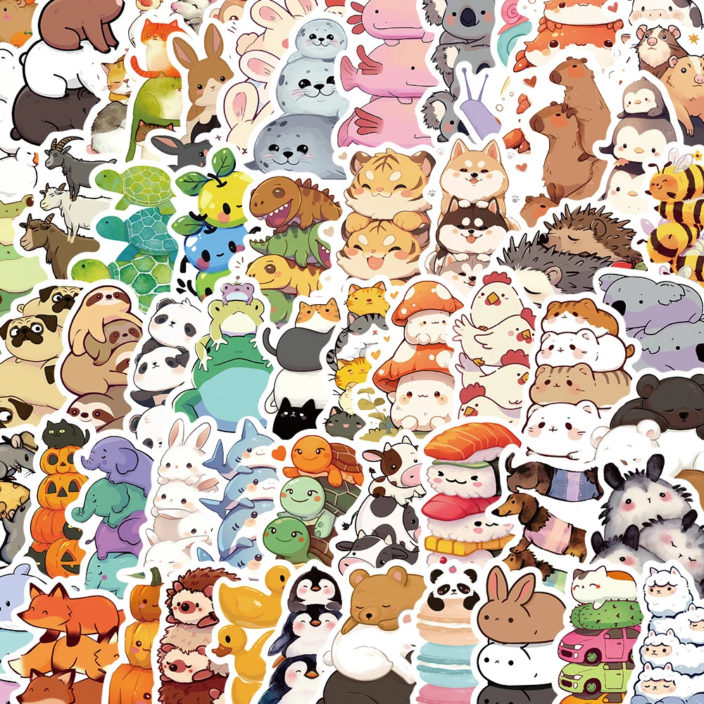 10/30/60pcs Cute Cartoon Stacking Animals Stickers Decals for Kids Toys DIY Fridge Phone Waterproof Kawaii Graffiti Sticker Gift