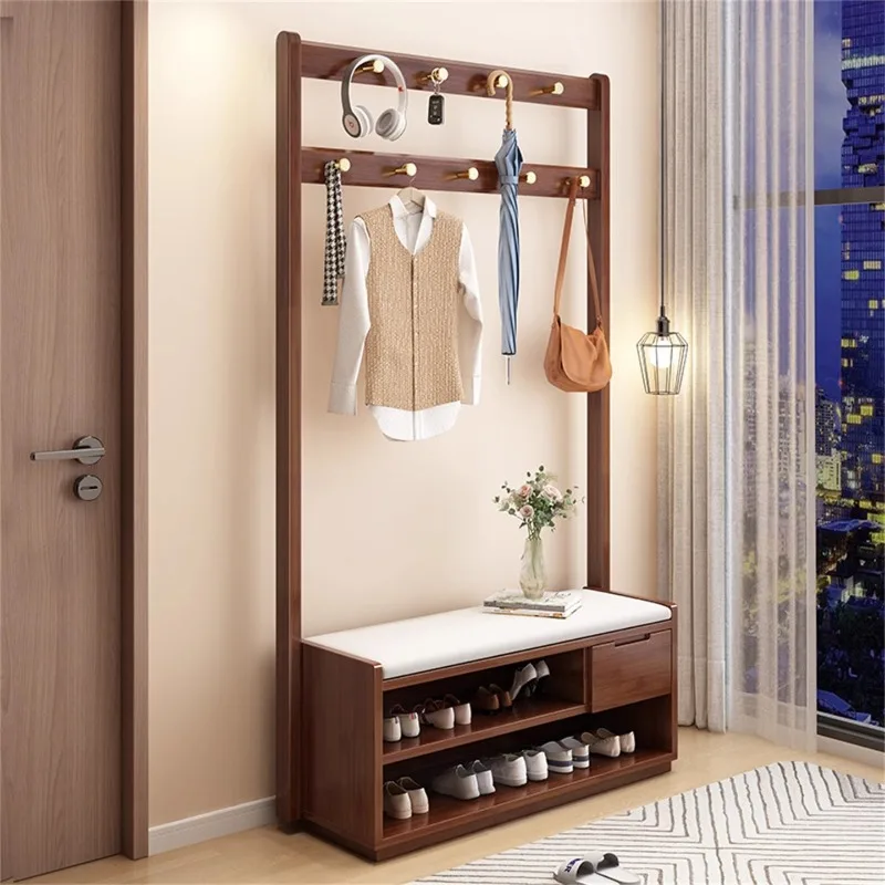 

Enter the door to hang hangers, change shoes, stool integrated, bedroom porch rack, solid wood entry door shoe cabinet coat