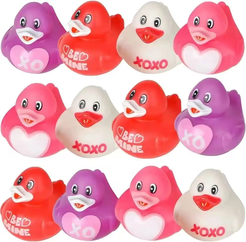 5-30Pcs 2 Inch Valentine Rubber Ducks in Bulk Valentine\'s Day Pink Red White Purple Small Heart Rubber Ducks for Pool Bathtub