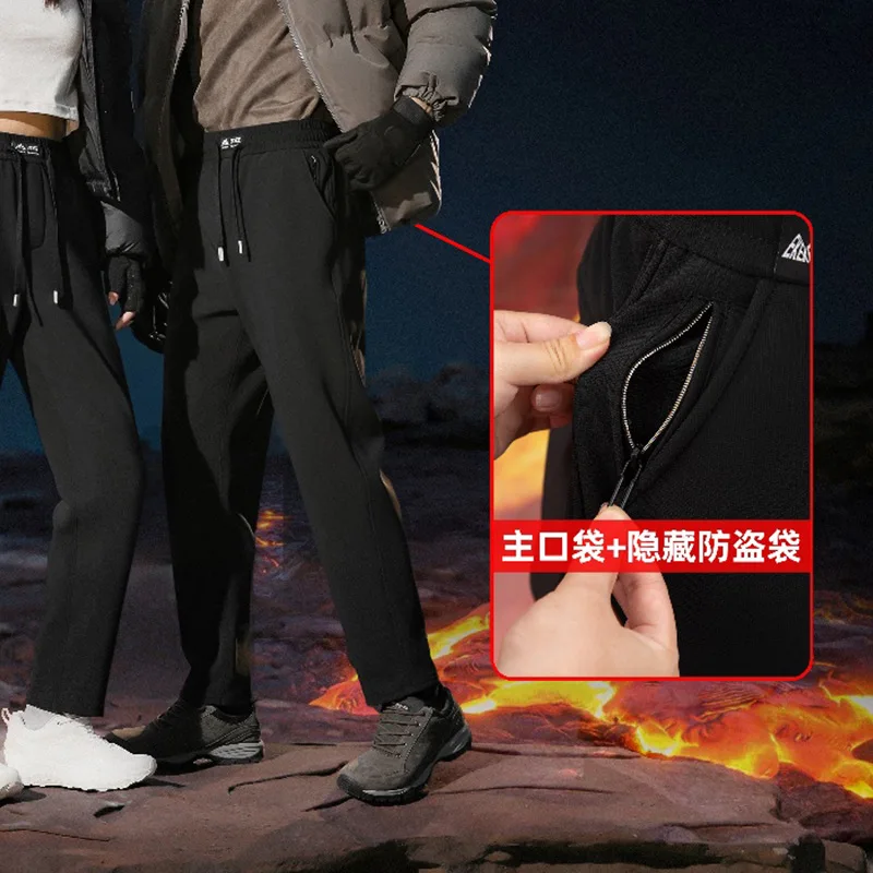 男性女性冬防風サーマルハイキングパンツ膝パッド付きダブルポケットストレートアウトドアパンツカップル用 PT-604