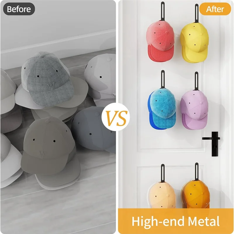 -ESTR Cintre pour chapeaux pour mur 6 paquets, crochets pour chapeaux pour mur, support pour chapeaux de baseball en métal pour mur, rangement de chapeaux pour casquettes de baseball