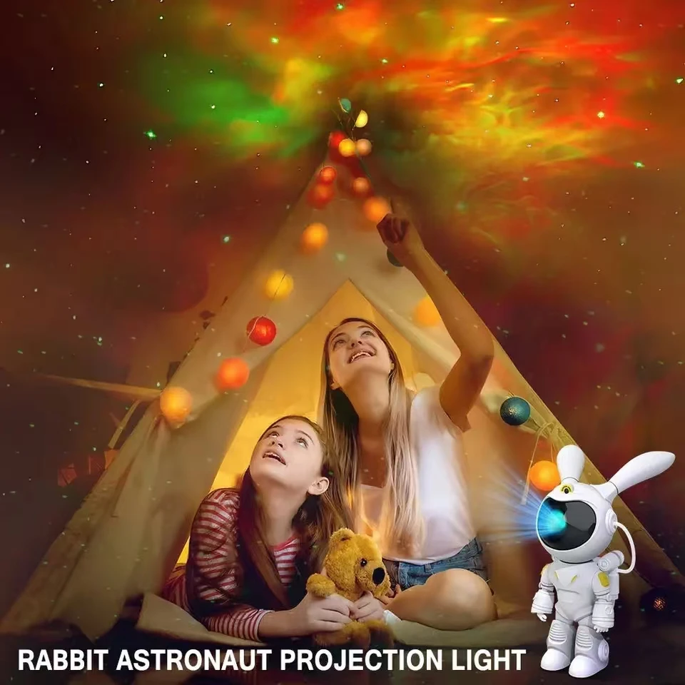 Imagem -05 - Astronauta e Sky Projection Light Lâmpadas Noturnas Bluetooth Atmosfera de Céu Cheio Coelho Espacial Decoração do Quarto Presente Infantil